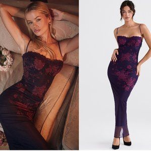 HOUSE OF CB 'Aiza' Grape Floral Print Maxi Dress NWOT